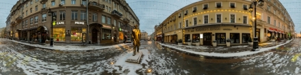 Камергерский переулок, памятник Прокофьеву, декабрь 2017. Москва. Фотография.