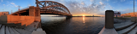 Петербург, Охтинский мост, Смольный собор, Закат. Фотография.