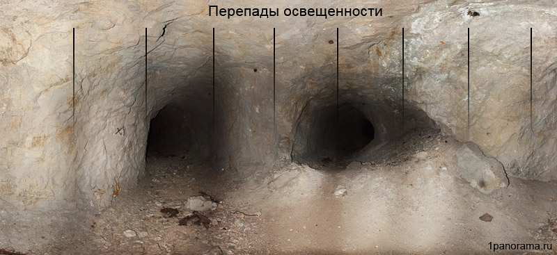 Перепады яркости при съемке в пещерах