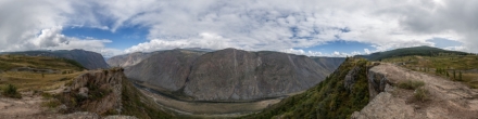 Тропа вдоль обрыва над Чулышманской долиной в районе перевала Кату-Ярык.. Фотография.
