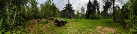 2012-07-07 Хижгора, Вид с западаа. Церковь Александра Свирского, Кенозерский национальный парк, КНП, Каргопольский сектор. Хижгора. Фотография.